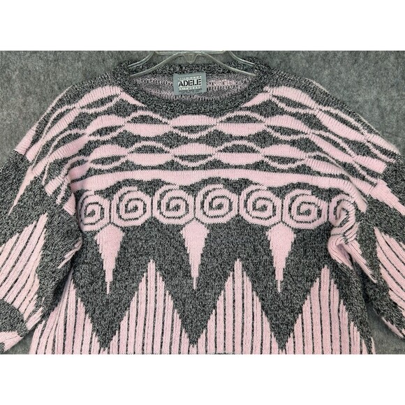 VTG 80s Adele Knit Sweater Retro Geometric Artsy Abstract Pink Gray Made In USA - Picture 2 of 8